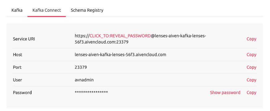 Kafka Connect endpoint