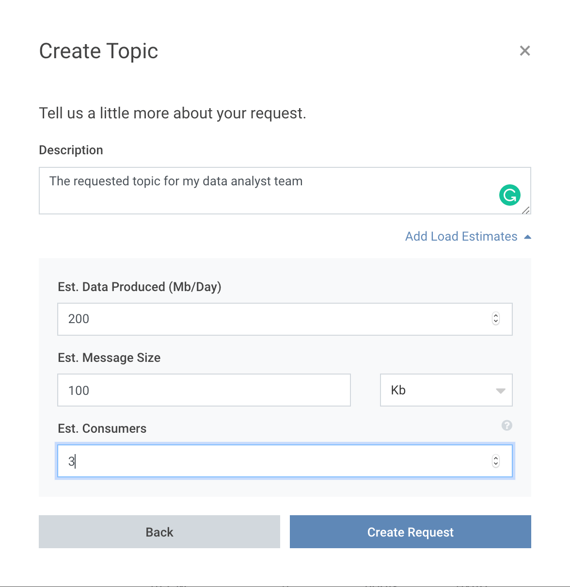 Create a topic request