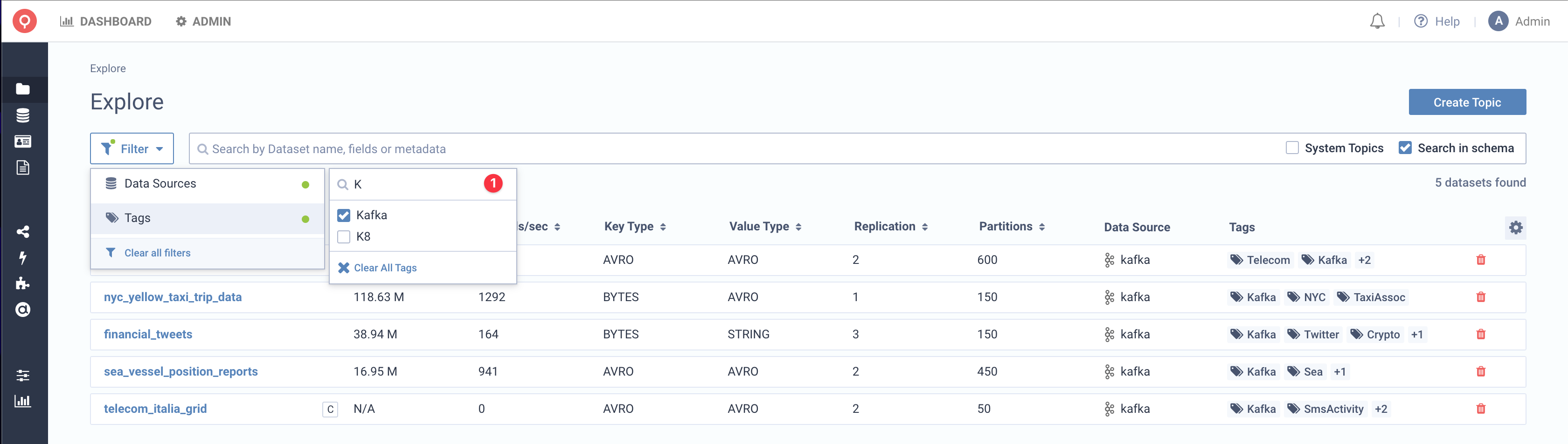 Filter tags, Data Catalog