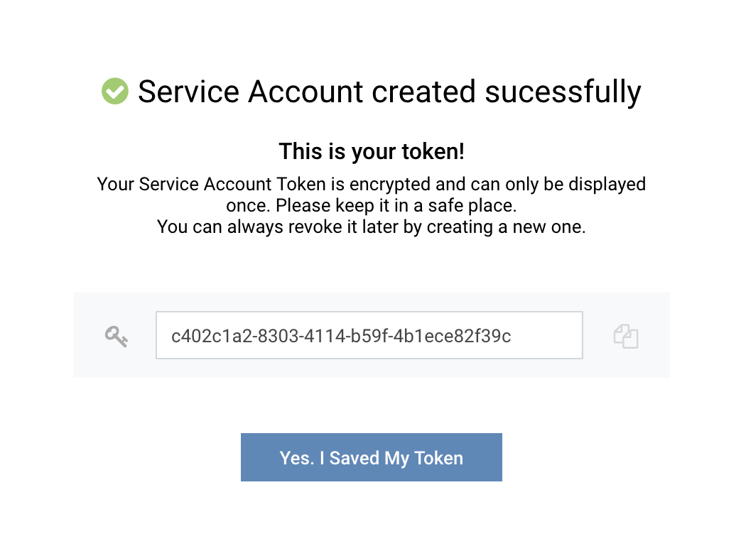 New Service Account Created screen